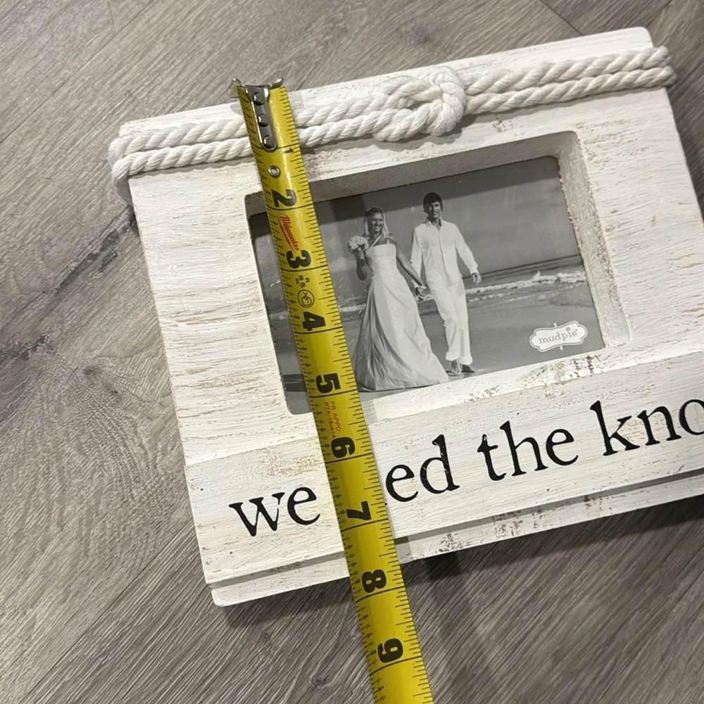 We Tied The Knot Rustic White Photo Frame with Rope Accent Wedding Boho Mud Pie